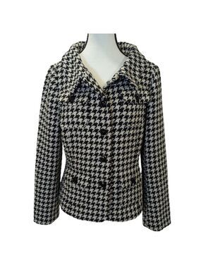S&D Wool Houndstooth Tailored Jacket Quiet Luxury Dark Academia Parisian Chic M